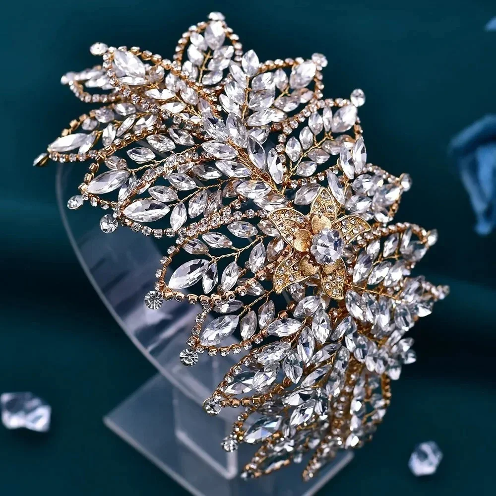 Luxurious Gold Crystal Leaf Bridal Headband Wedding Tiara Hair Accessory 9
